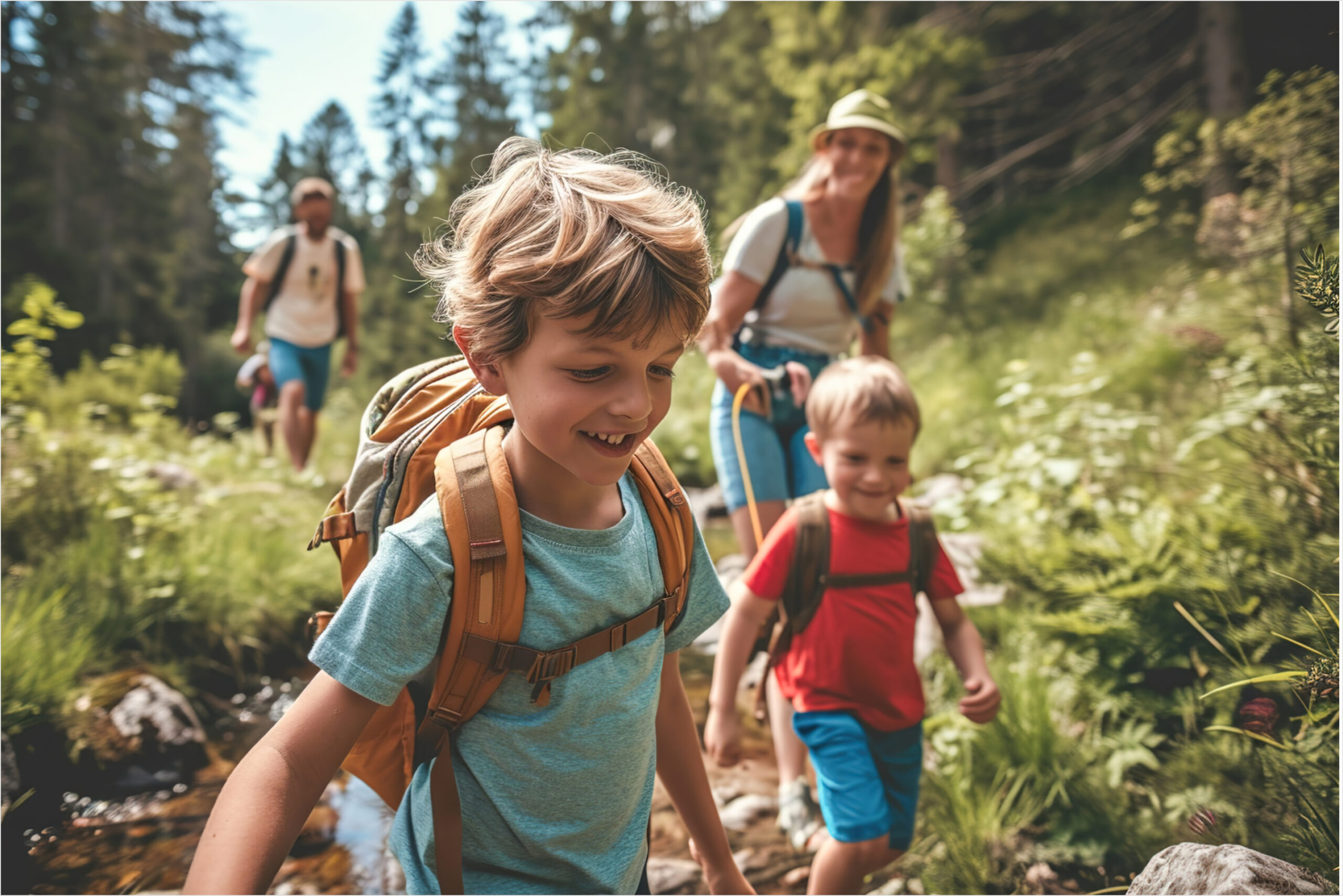 A family hiking in the mountians.